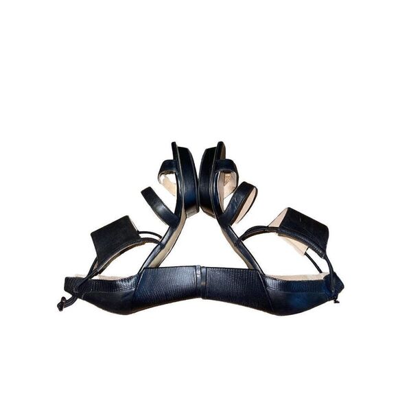All Black Leather Strappy Heels Sandals - Picture 3 of 16